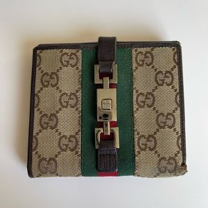 Authentic Gucci Monogram Web Wallet Brown